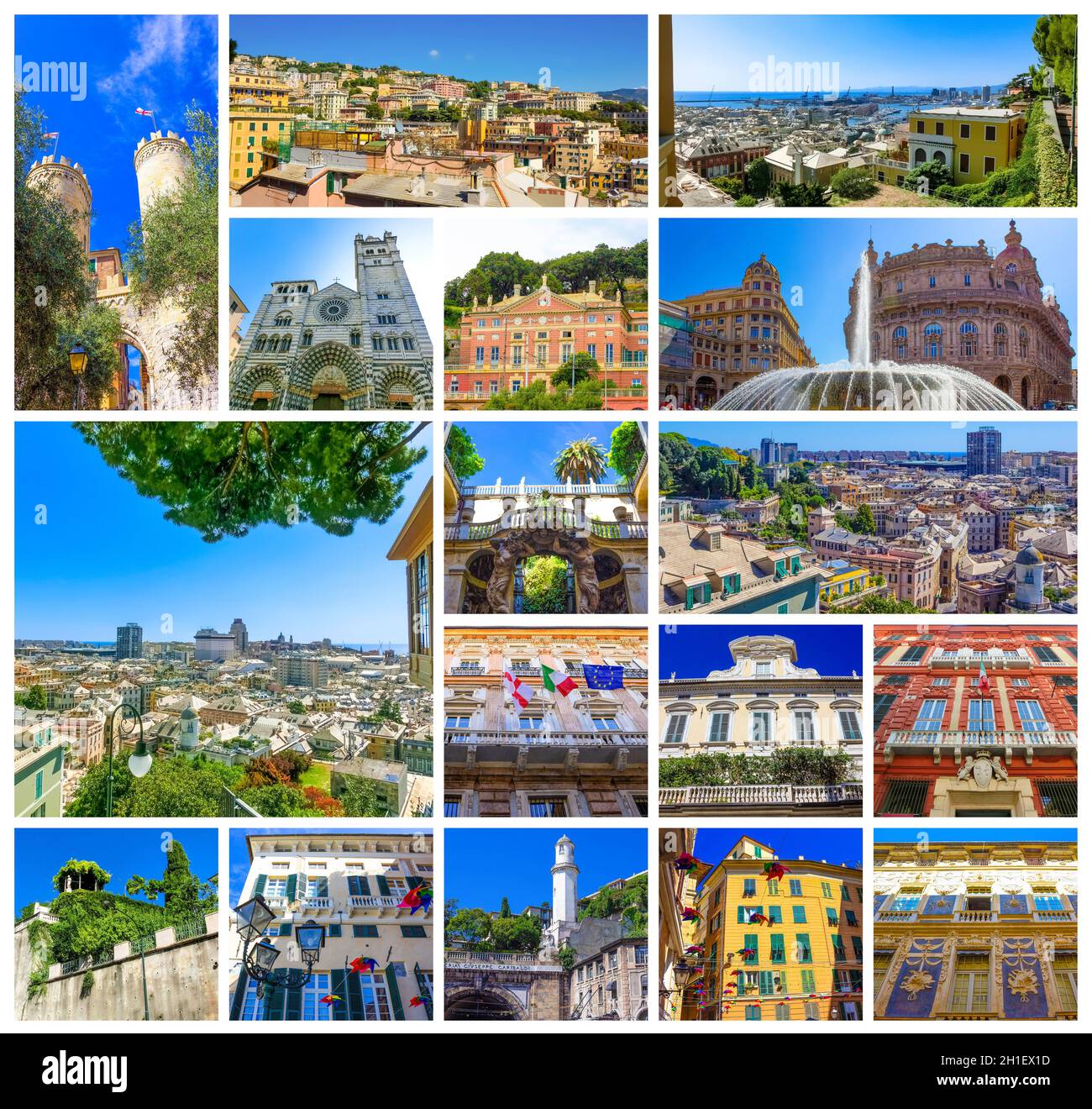 Collage de façades de bâtiments italiens dans la vieille ville de Gênes, Italie. Banque D'Images