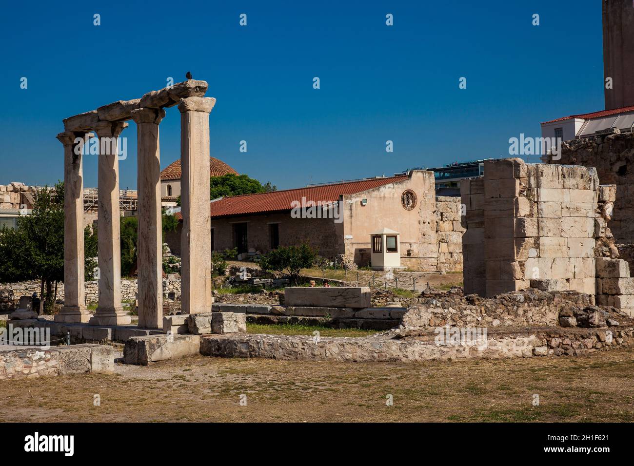 Ruines de l'Église Tetraconch construit dans la cour de la bibliothèque d'Hadrien dans le centre-ville d'Athènes Banque D'Images