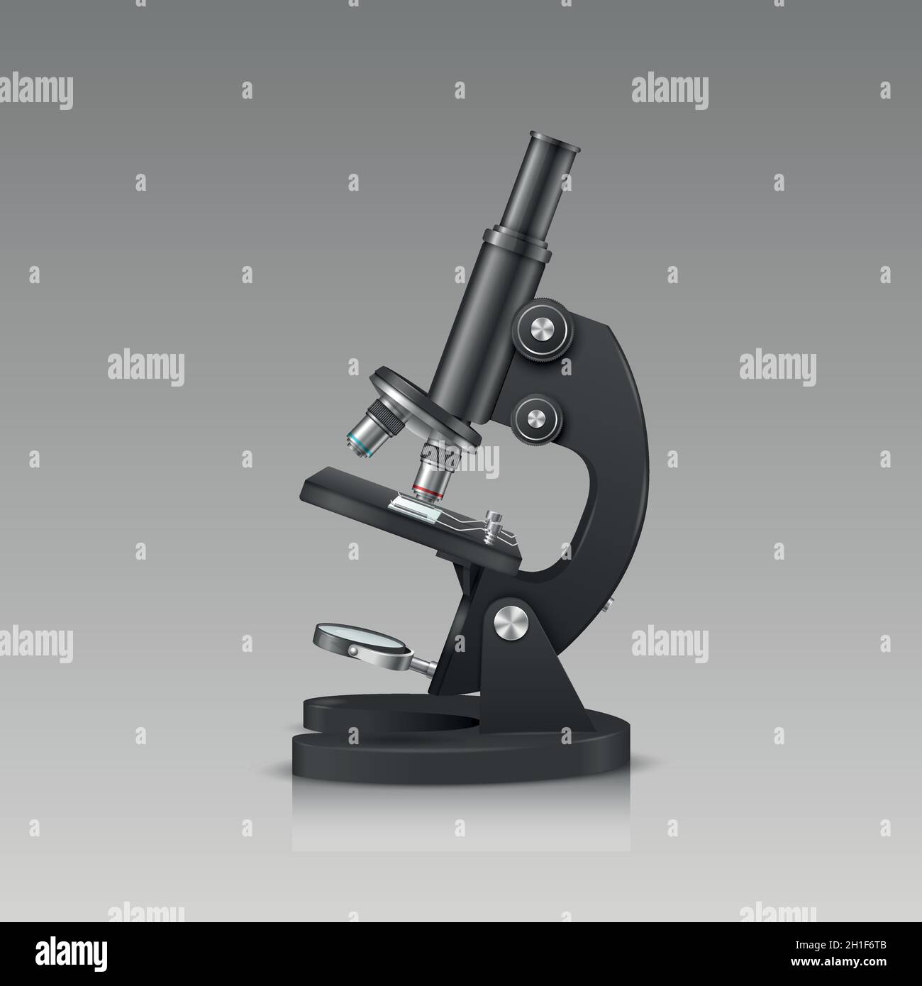 Vector 3d Realistic Black Laboratory Microscope isolé.Chimie, outil de biologie.Science, Laboratoire, recherche, Infographie de l'éducation.Modèle de conception Illustration de Vecteur