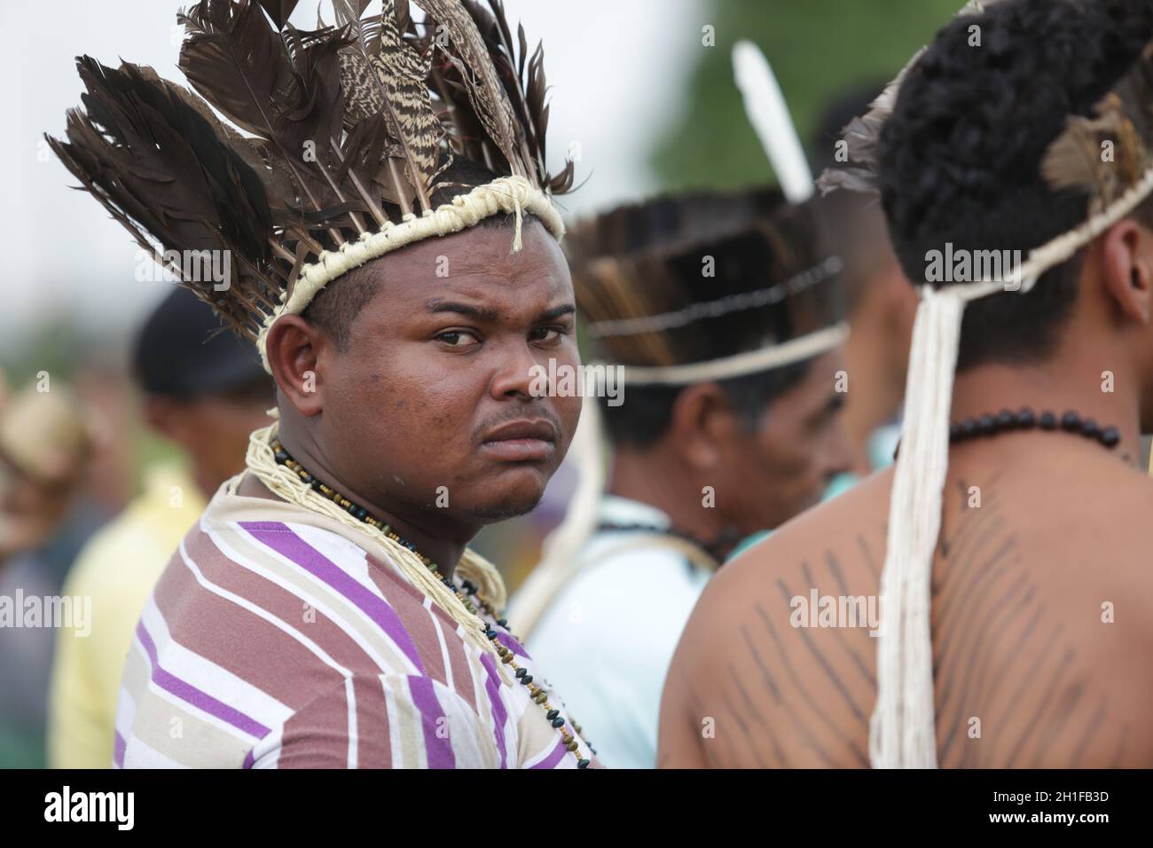 salvador, bahia / brésil - 29 mai 2017: Les Indiens de diverses tribus et groupes ethniques de Bahia campent à Salvador (BA) pour discuter de la conjoncture politique Banque D'Images