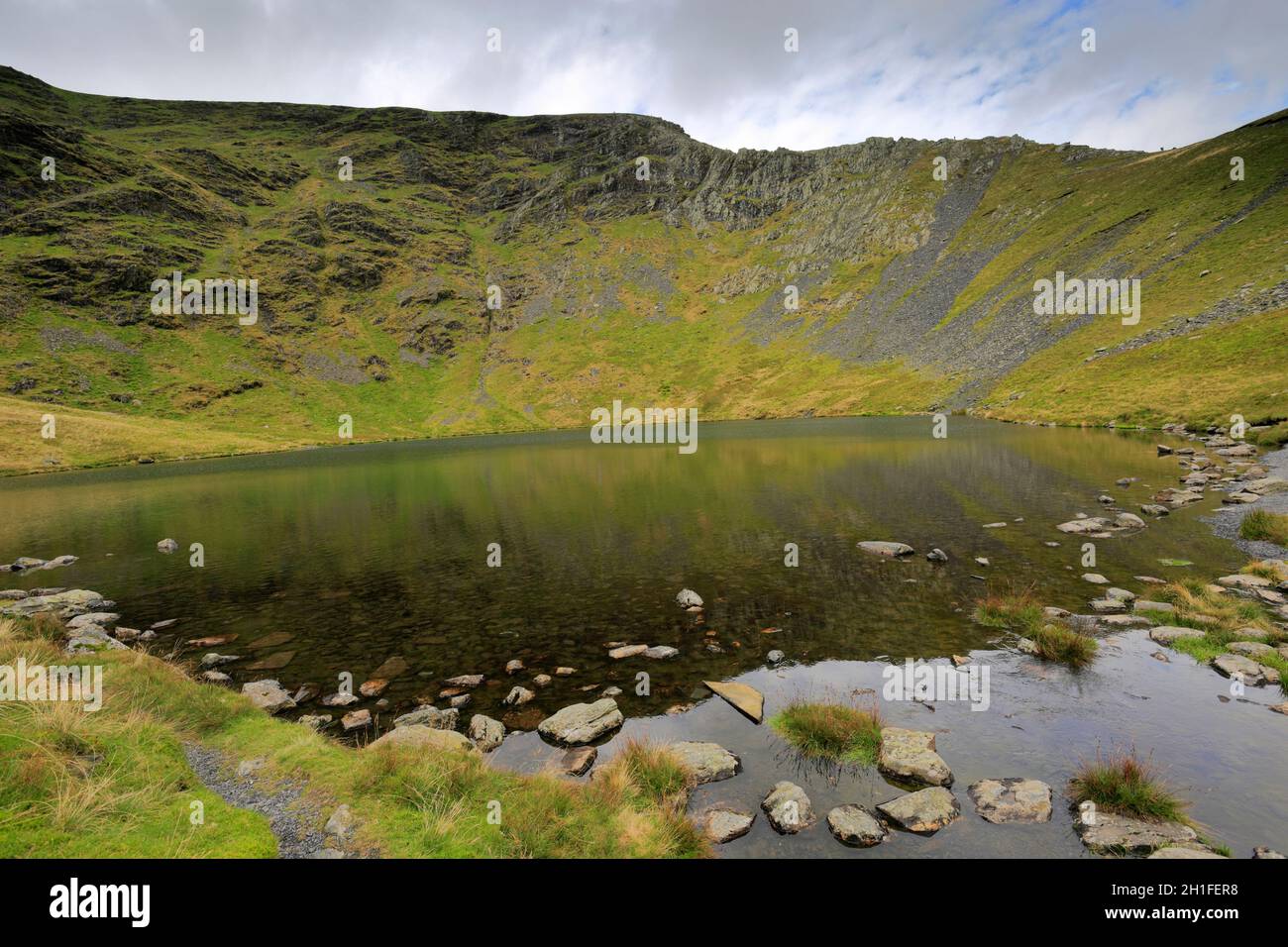 Balances Tarn et Sharp Edge, Blencathra Fell, Lake District National Park, Cumbria, Angleterre, Royaume-Uni Banque D'Images