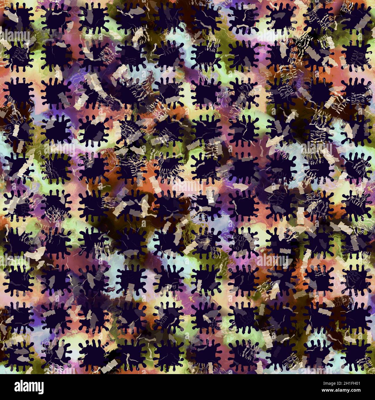 Imprimé camouflage géométrique exotique multicolore de boho.Motif de répétition détaillé pour le sol sombre automnal sans couture. Banque D'Images
