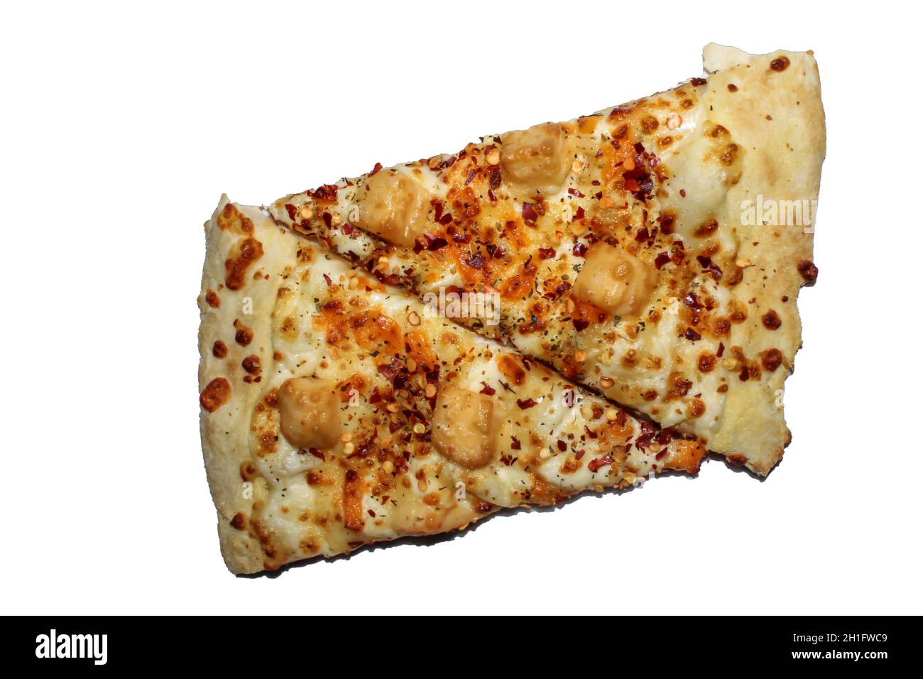 deux tranches de pizza au fromage 4 avec fond blanc Banque D'Images