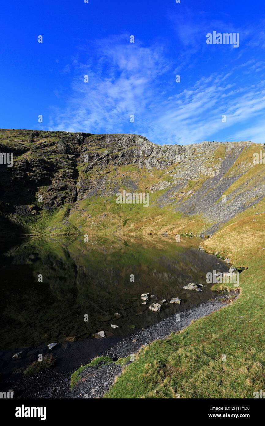 Balances Tarn et Sharp Edge, Blencathra Fell, Lake District National Park, Cumbria, Angleterre, Royaume-Uni Banque D'Images