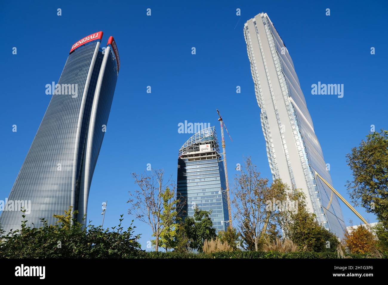 Milan, Lombardie, Citylife sur 10/2019. Trois tours de Citylife conçu par Isozaki, Hadid et Libeskind. Milan. Le CityLife comprend trois gratte-ciel un Banque D'Images