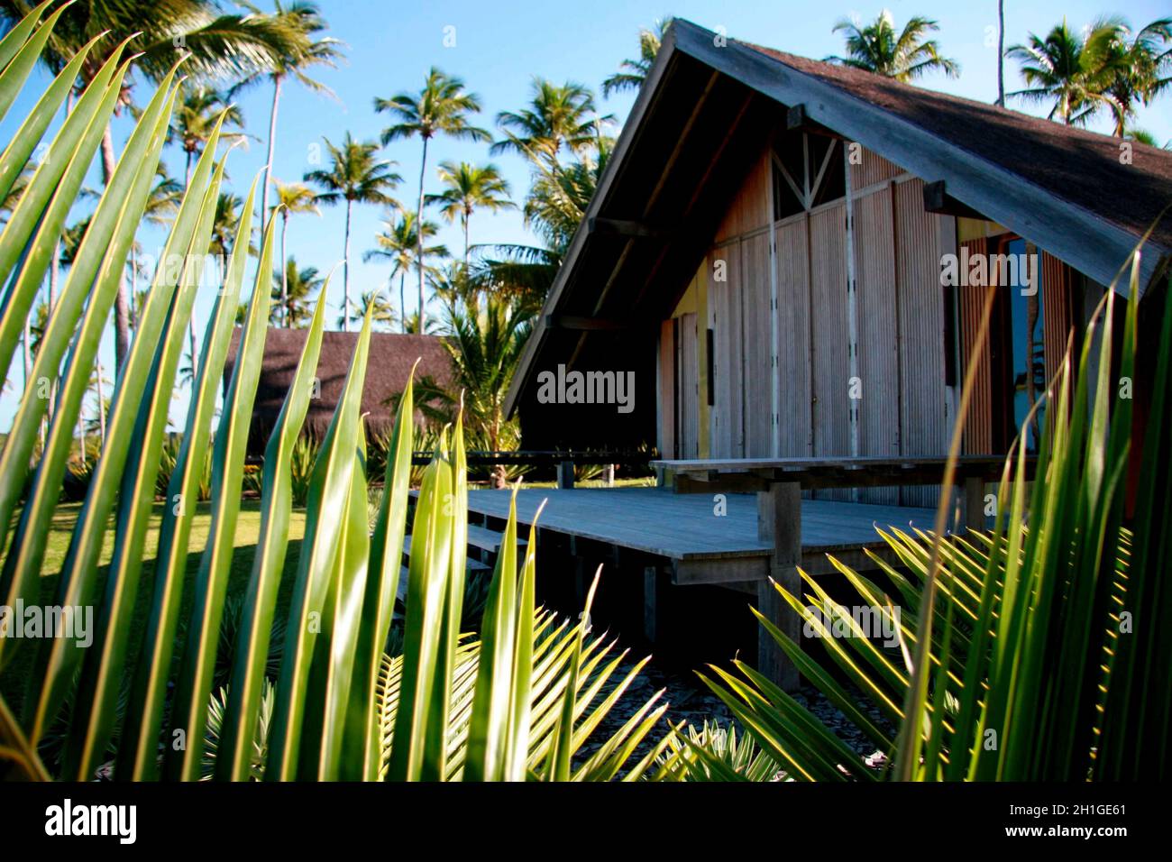 prado, bahia / brésil - 5 août 2008 : le chalet est vu à côté de la plage de Corumbau, sur la côte de la ville du Prado. Banque D'Images