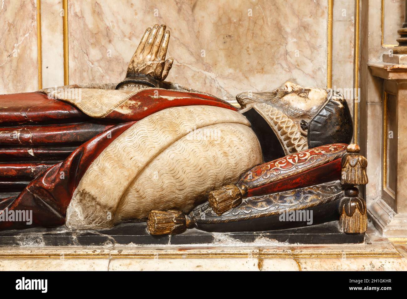 WELLS, Royaume-Uni - 07 octobre 2011.Tombe effigie de John STILL, évêque de Bath et Wells.Statue dans la cathédrale de Wells, Angleterre Banque D'Images
