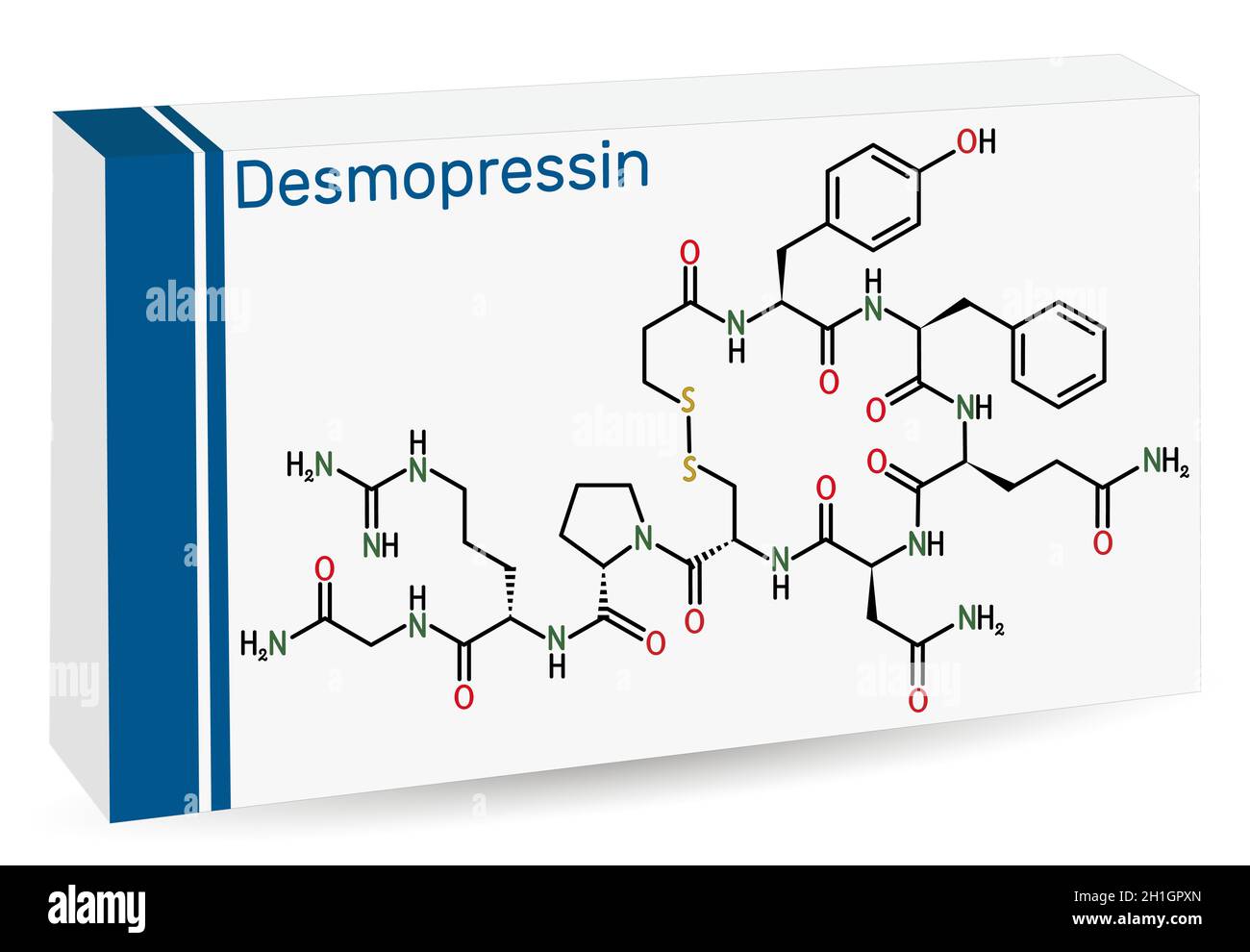 Desmopressine, desmopressine, molécule de desmopressinum.Il s'agit d'un  médicament antidiurétique peptidique, analogue synthétique de la  vasopressine.Formule chimique du squelette.PA Image Vectorielle Stock -  Alamy