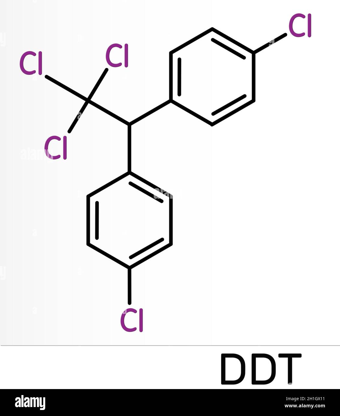 DDT, molécule de dichlorodiphényltrichloroéthane.Il est couramment utilisé insecticide organochloré.Formule chimique du squelette.Illustration Banque D'Images