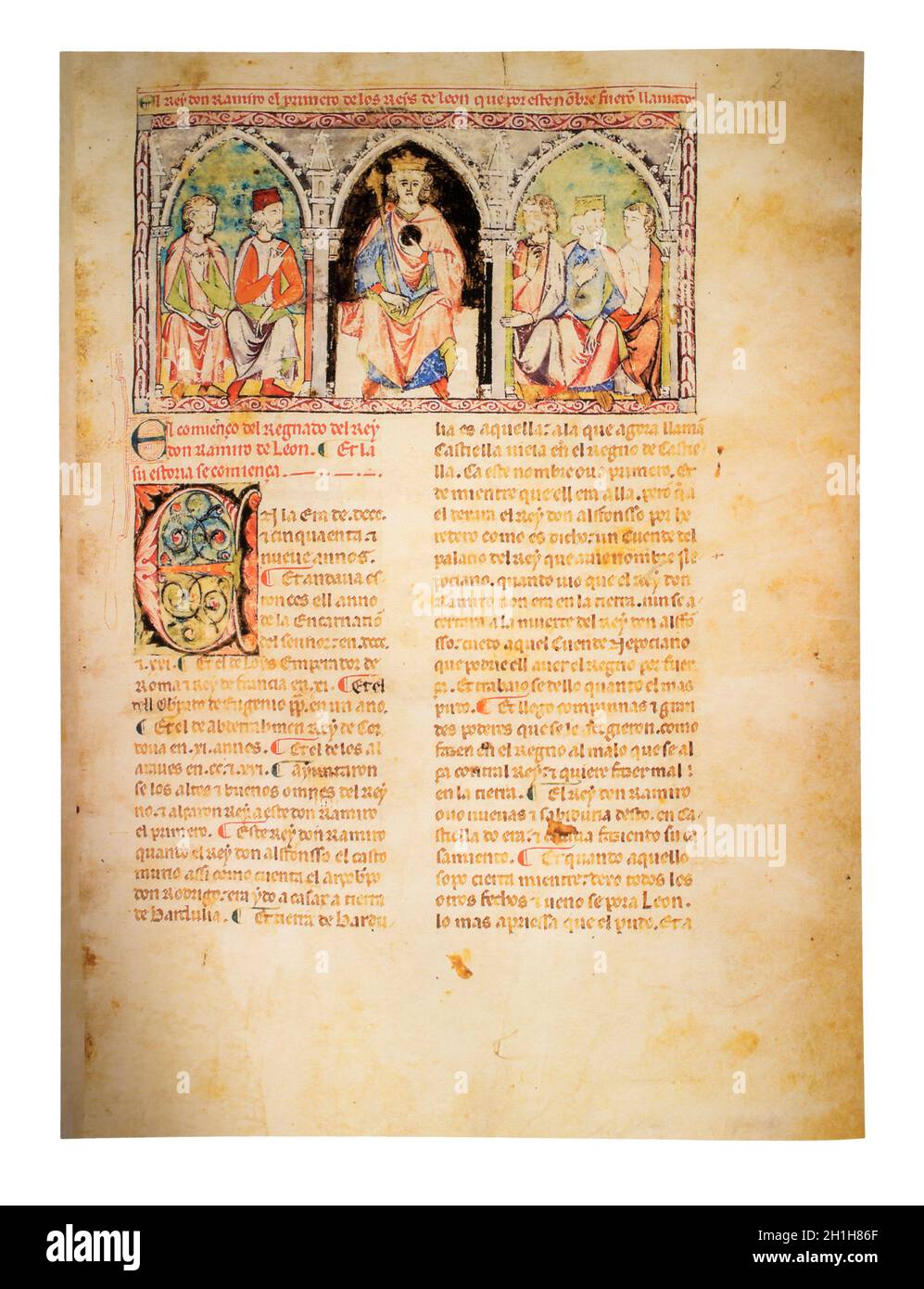 Le roi Ramiro I des Asturies ou Ramiro I de Leon, représenté à Estoria de Espana par Alfonso X de Castille, Folio 23r, la bibliothèque de l'Escorial, Espagne Banque D'Images