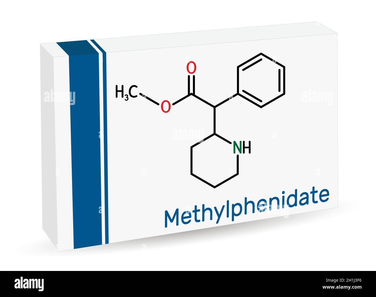 Méthylphénidate, MP, molécule MPH.Il est stimulant du système nerveux central.Utilisé dans le traitement du trouble d'hyperactivité avec déficit de l'attention, TDAH.Skelet Illustration de Vecteur