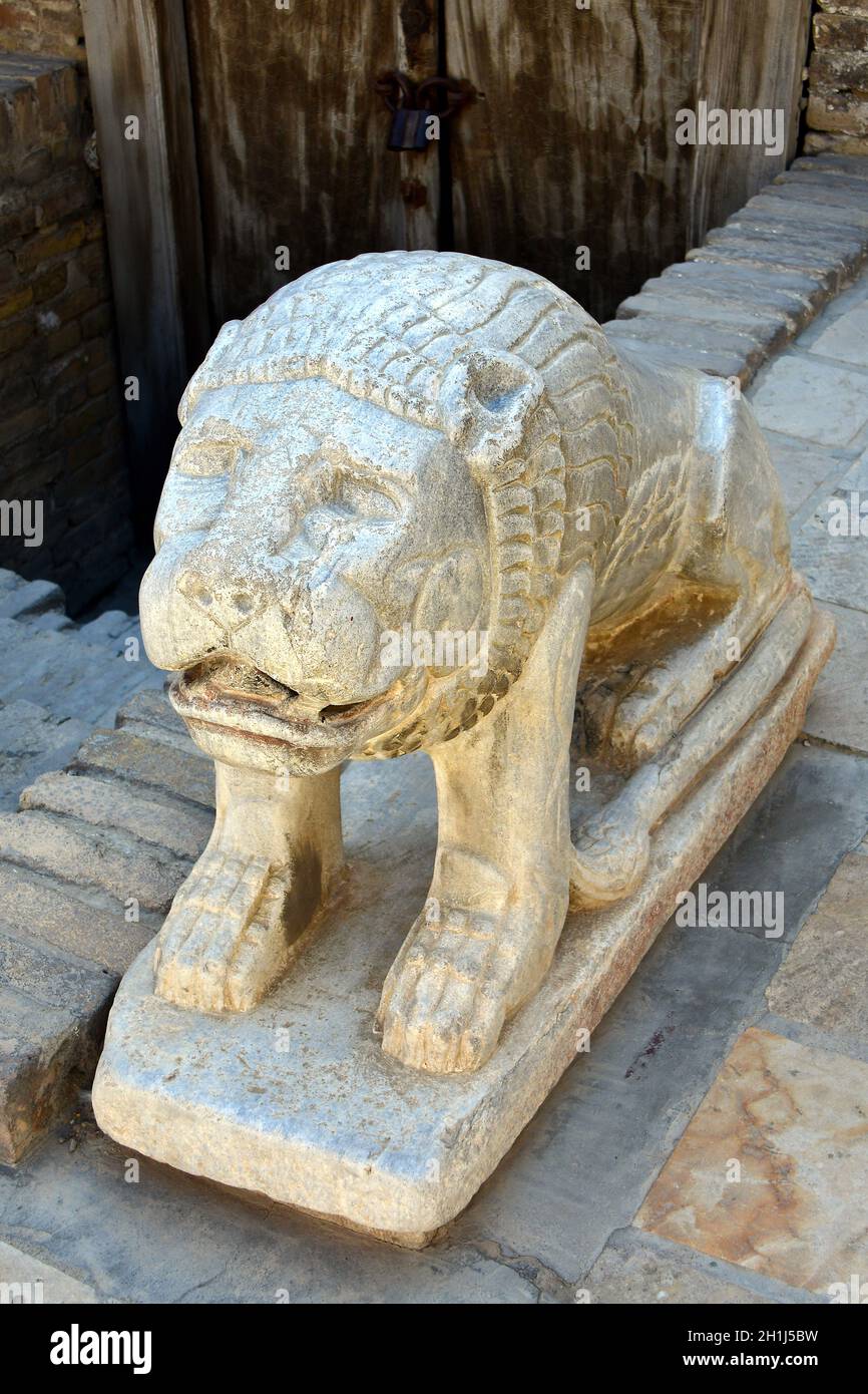 statue de lion, salle du trône, forteresse d'Ark, Boukhara, Bouxoro,Ouzbékistan, Asie centrale Banque D'Images