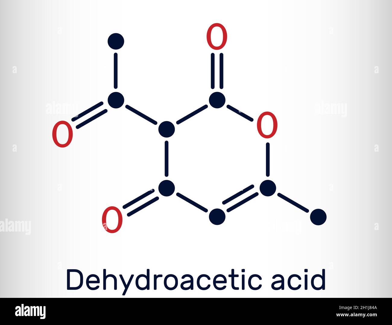 Molécule d'acide déhydroacétique.Il s'agit de cétone, fongicide, agent antibactérien, plastifiant, E265.Formule chimique du squelette. Illustration de Vecteur