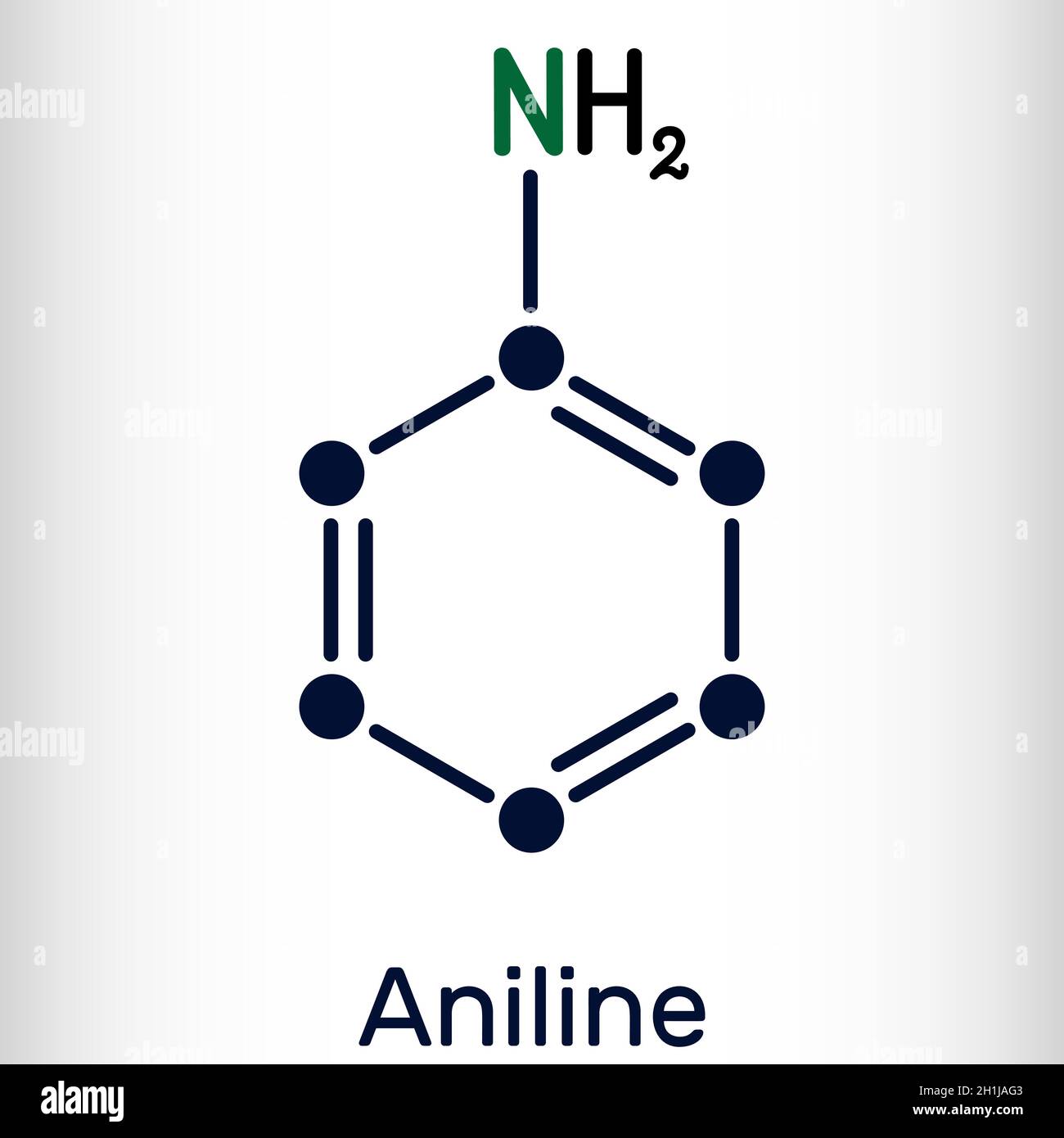 Aniline, phénylamine, aminobenzène, benzénamine, molécule C6H5NH2.Il s'agit d'une arylamine primaire, une amine aromatique, composée d'un groupe phényle et d'un groupe aminé Illustration de Vecteur