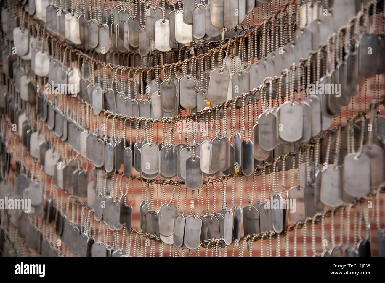 Irak et Afghanistan Dog Tag mémorial de guerre dans le jardin de l'église du Nord de Boston pour les membres du service américain tombés en Irak et en Afghanistan. Banque D'Images