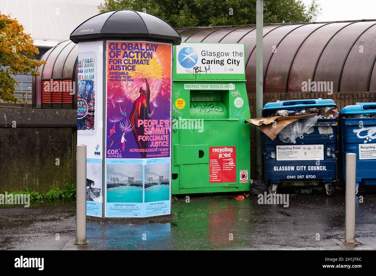 Glasgow, Écosse, Royaume-Uni - 18 octobre 2021 - Glasgow continue de se préparer à la COP26 Banque D'Images