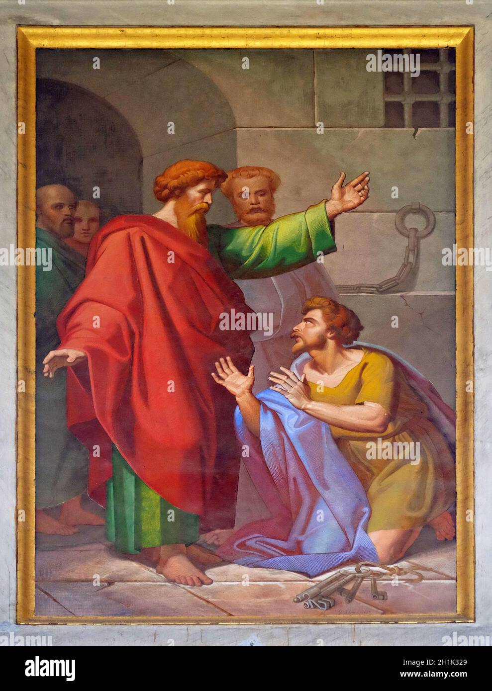 La fresque avec l'image de la vie de Saint Paul : conversion du jailer ...