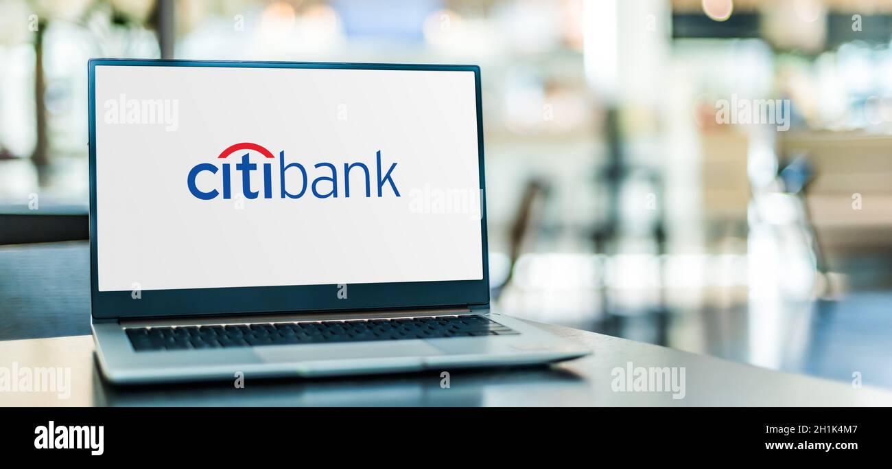 POZNAN, POL - SEP 23, 2020: Ordinateur portable affichant le logo de Citibank, la division consommateurs de la multinationale des services financiers Citigroup Banque D'Images