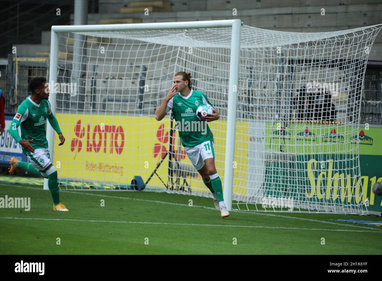 Niclas Füllkrug (SV Werder Bremen) bejubelt sein Strafstosstor zum 1:1 Ausgleich, 1.FBL: 20-21: 4.Sptg.SC Freiburg - Werder Bremen DFL REGULATI Banque D'Images