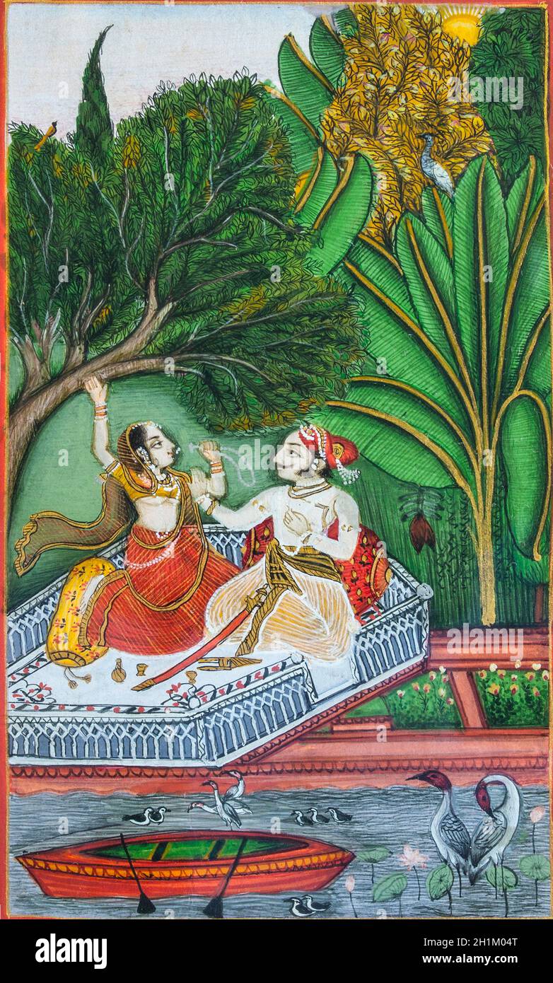 Peinture miniature indienne représentant des scènes de style de vie royal, Jaipur 19e siècle. Artiste anonyme Banque D'Images