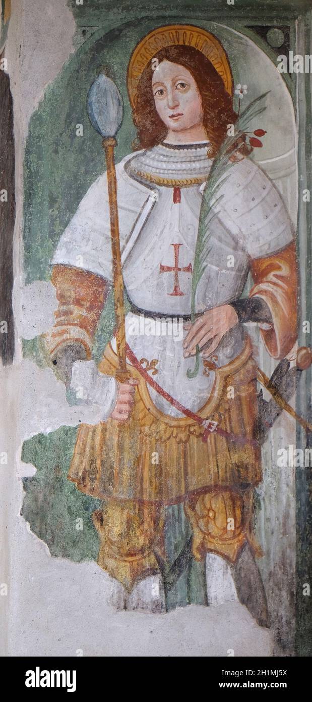Saint Victor, fresque dans l'église de Saint Victor sur l'île des pêcheurs, l'un des célèbres îles Borromées sur le Lac Majeur, Italie Banque D'Images