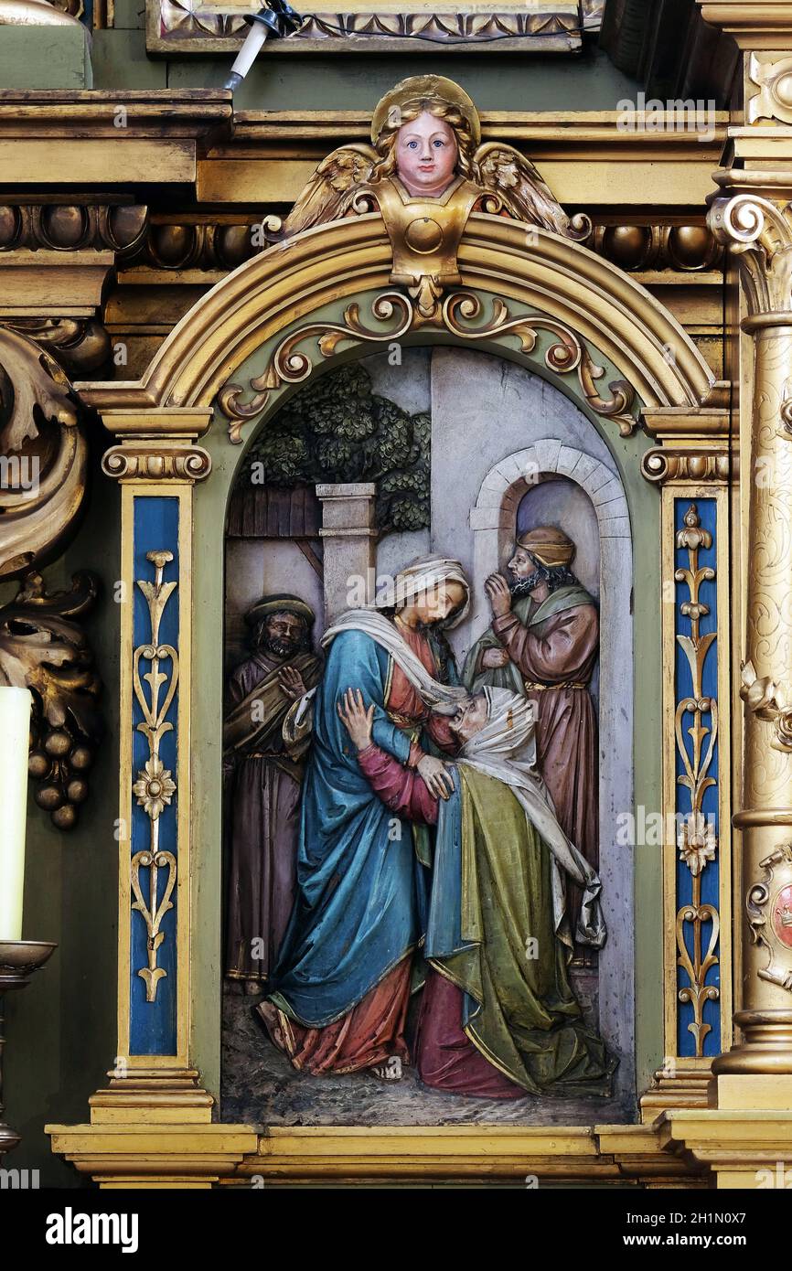 Visitation de la Vierge Marie, retable de la Basilique du Sacré-Cœur de Jésus à Zagreb, Croatie Banque D'Images