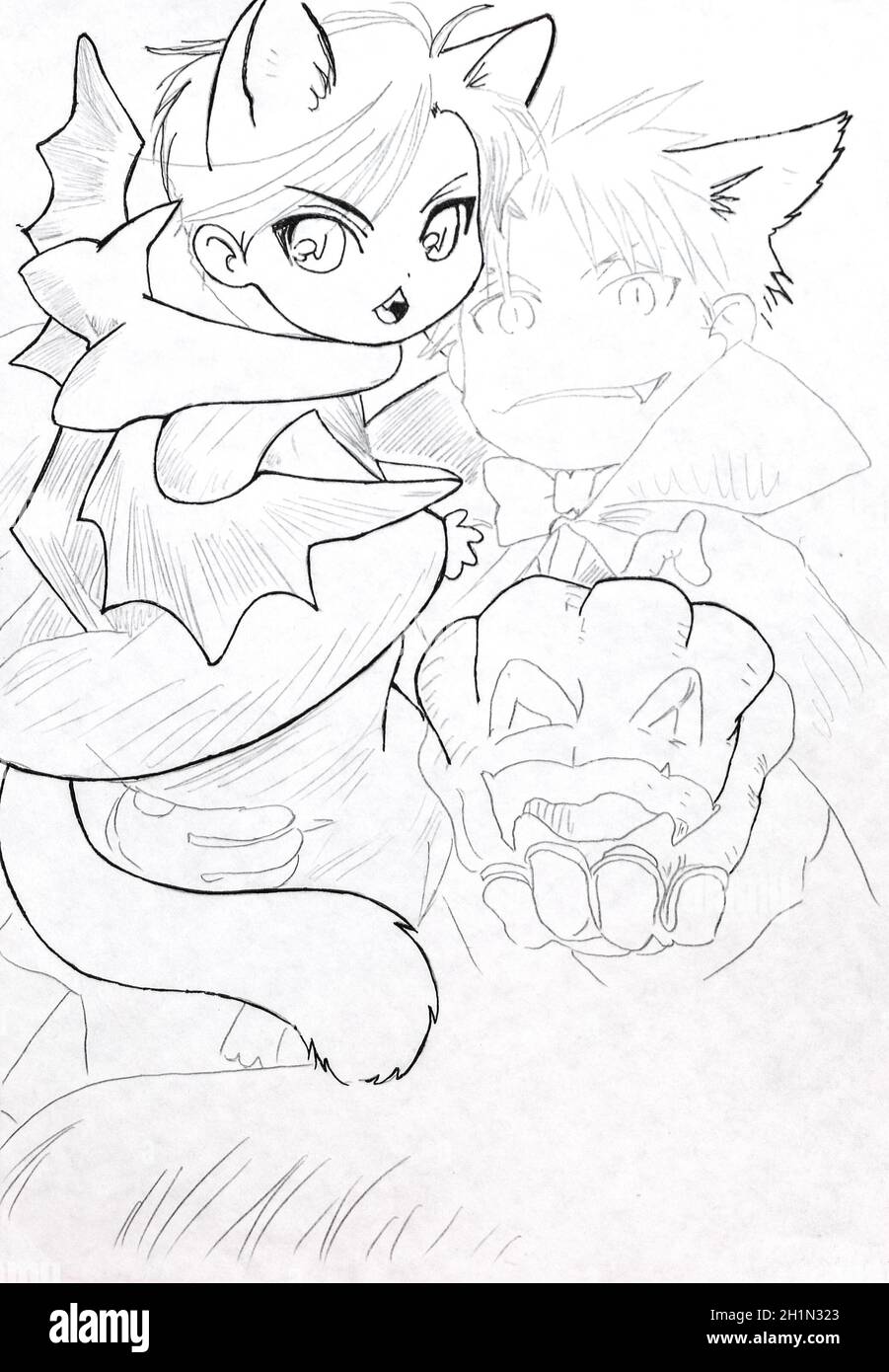Dessin Dans Le Style De L Anime L Image D Un Personnage Une Fille Chat Dans La Photo Dans Le Style De L Animation Japonaise Photo Stock Alamy