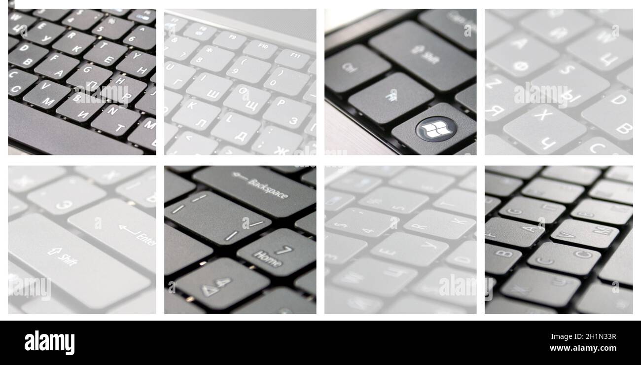 Nettoyer le nouvel ordinateur portable gris avec le clavier russe Banque D'Images