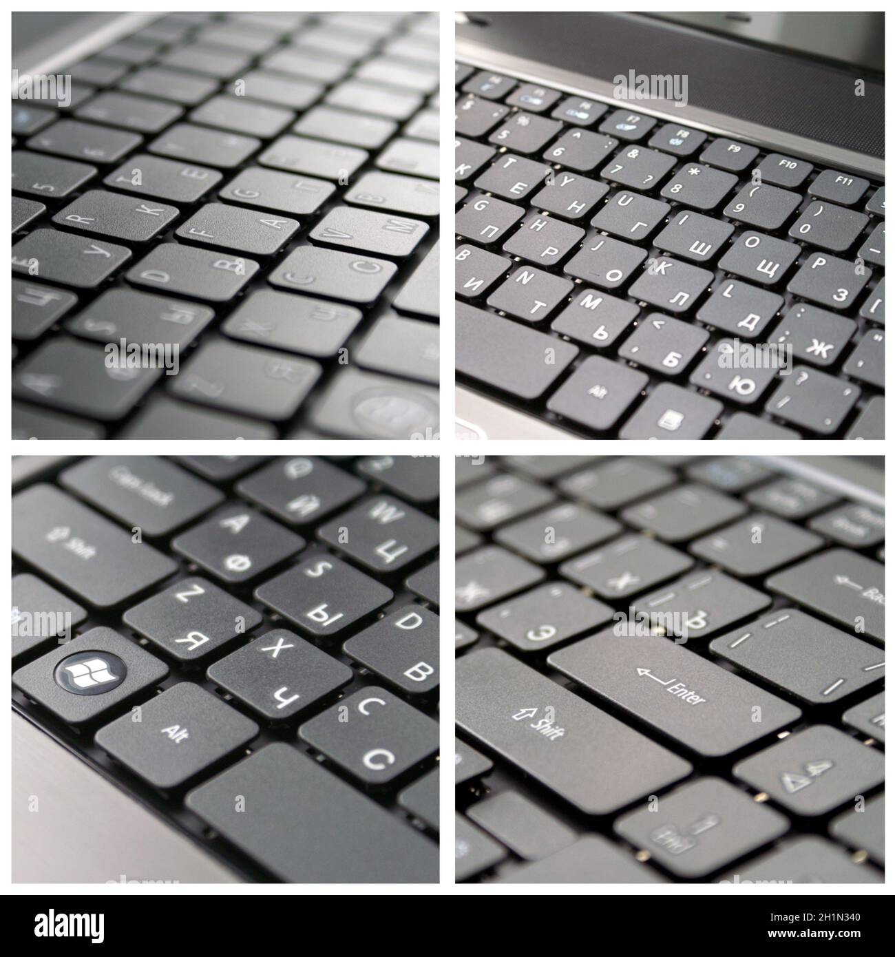 Nettoyer le nouvel ordinateur portable gris avec le clavier russe Banque D'Images