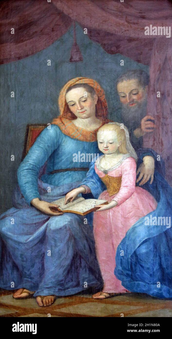 Bénit la Vierge Marie avec ses parents Sainte Anne et Saint Joachim ...