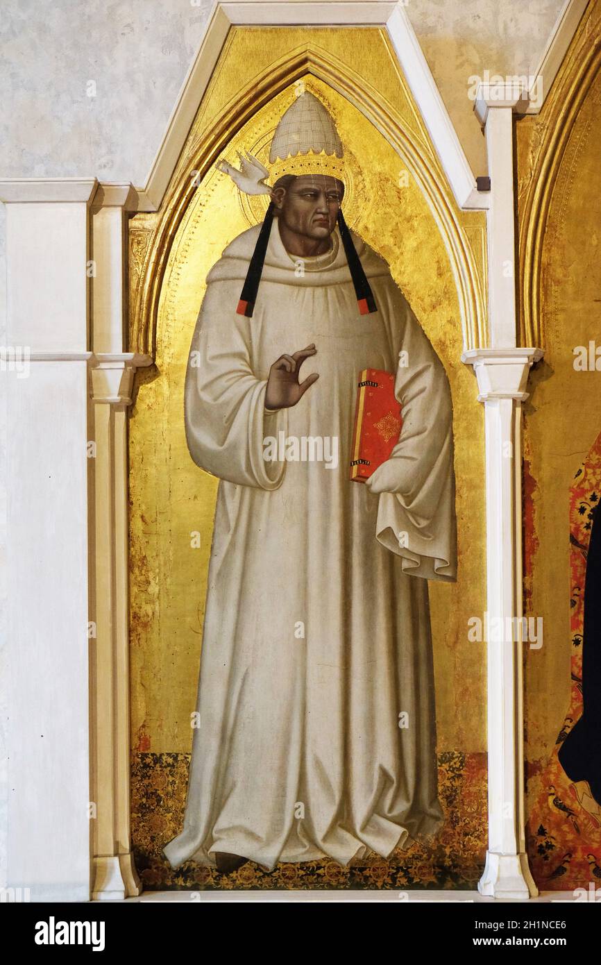 Saint Grégoire, par Nardo di Cione, Basilica di Santa Croce (Basilique de la Sainte Croix) - La célèbre église franciscaine à Florence, Italie Banque D'Images