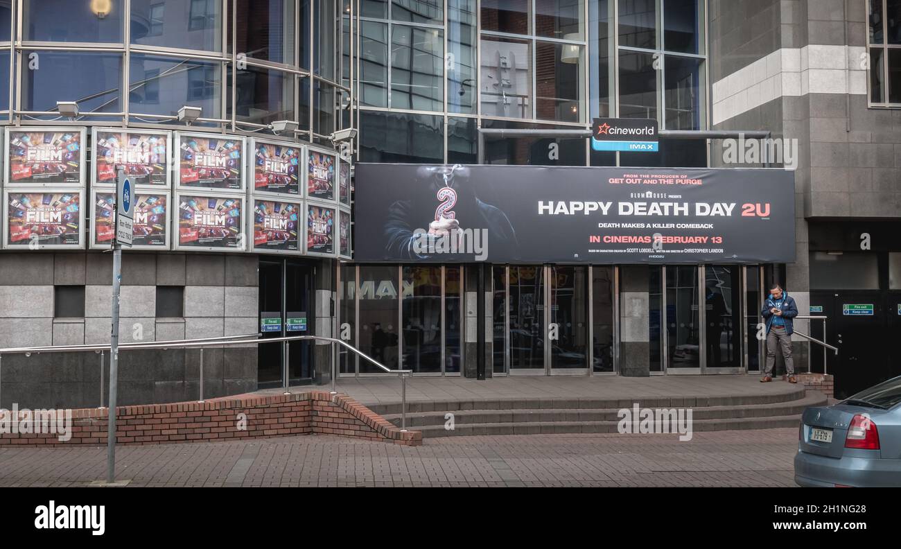 Dublin, Irlande, 12 février 2019 : façade du complexe Cineworld dans le centre-ville de Dublin, en hiver Banque D'Images