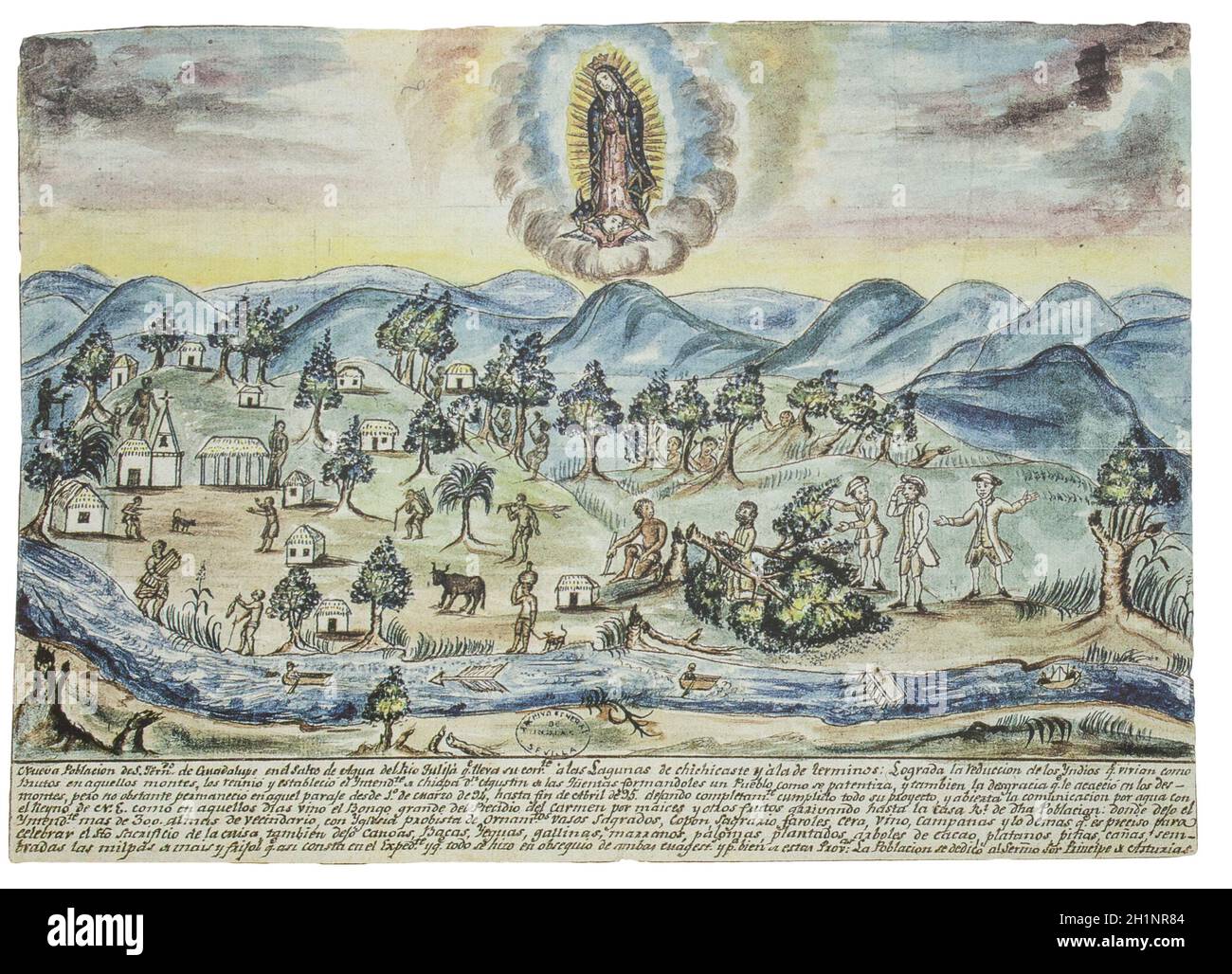 Nouvelle ville de San Fernando de Guadalupe dans la cascade du Rio Tulija, dans la province de Chiapas, Mexique, 1765. Archivo de Indias, Séville, Espagne Banque D'Images