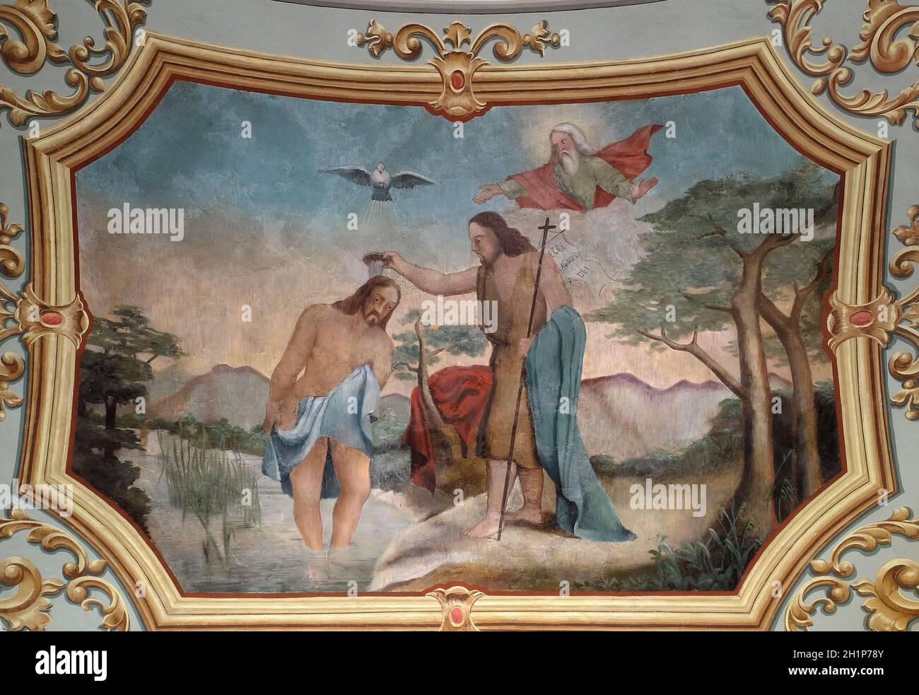 Baptême du Seigneur, fresque de l'église de Saint Matthieu à Stitar, Croatie Banque D'Images