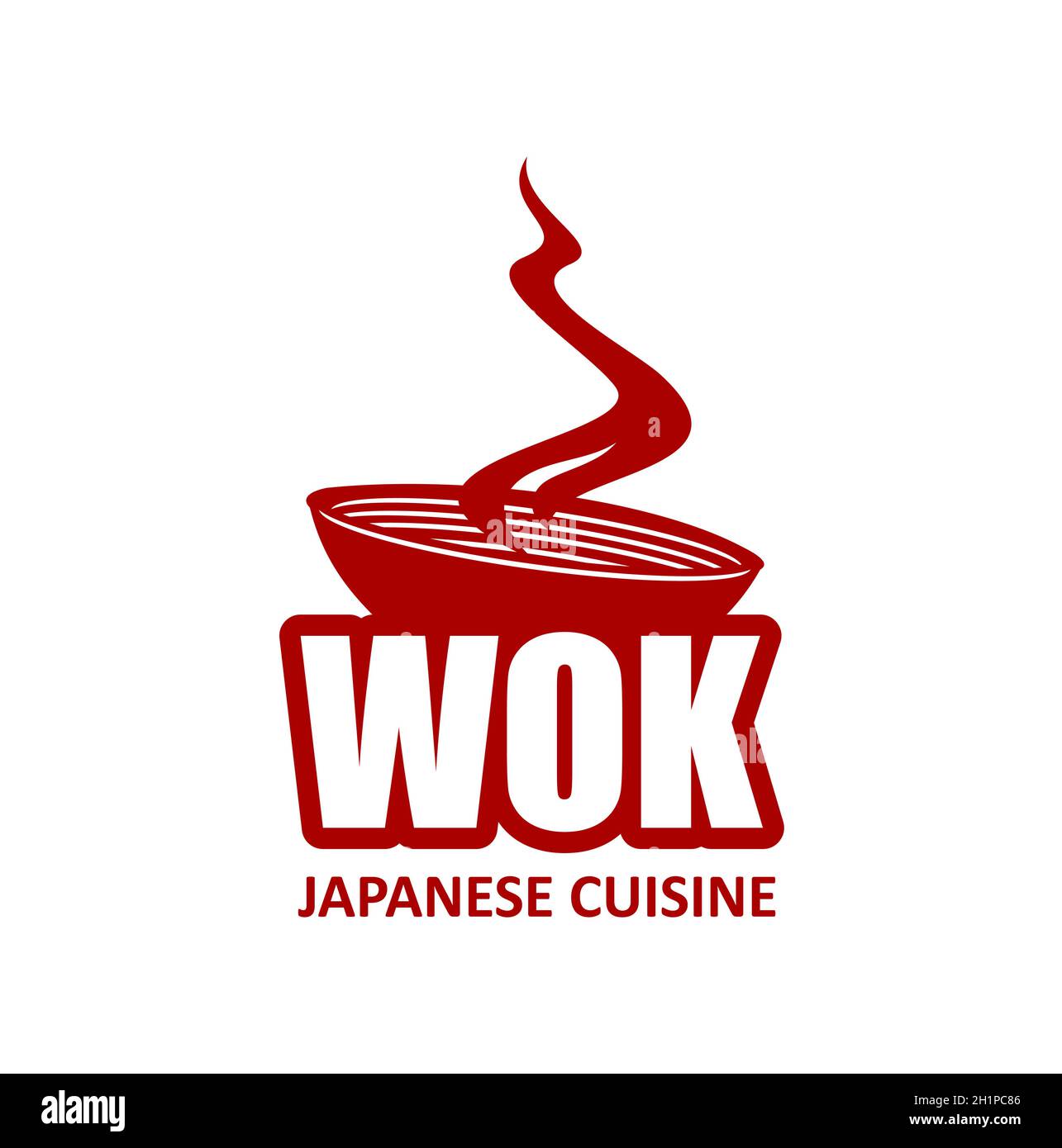 Icône wok PAN, nouilles chinoises et japonaises à la vapeur, panneau de  restaurant vector asian.Nouilles ramen ou udon chinoises ou japonaises dans  un bol pour le wok pour m Image Vectorielle Stock -