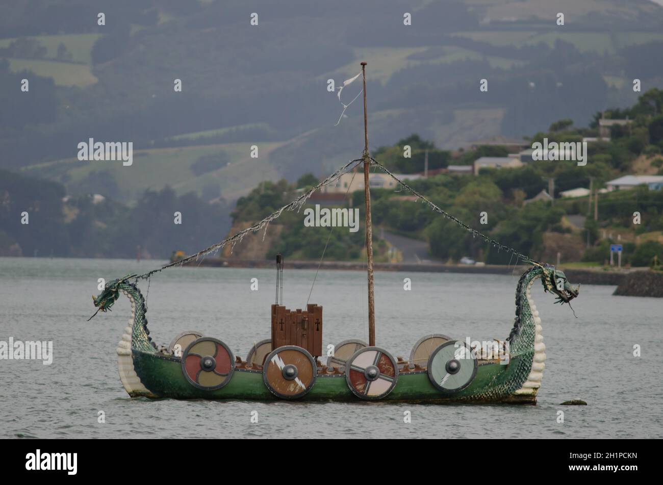 Réplique d'un navire viking. Péninsule d'Otago. Otago. Île du Sud. Nouvelle-Zélande. Banque D'Images