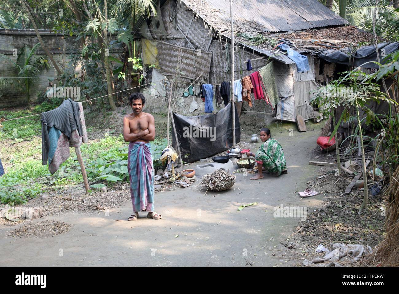 Village bengali à Sundarbans, Bengale-Occidental, Inde Banque D'Images