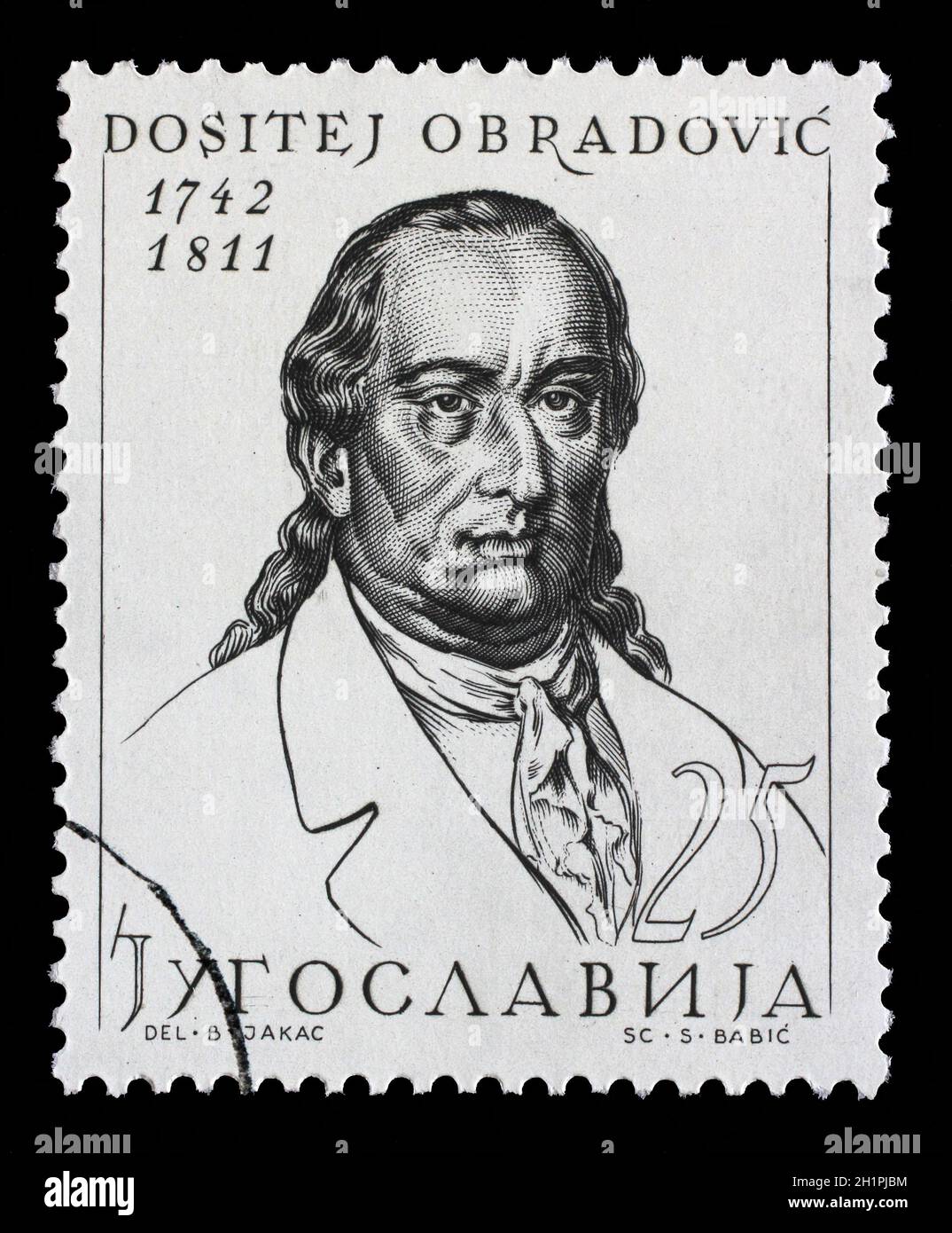 Timbre imprimé en Yougoslavie montre Dositej Obradovic (17 février 1739 – 7 avril 1811) était un philosophe, linguiste, polyglotte et le premier mini Banque D'Images