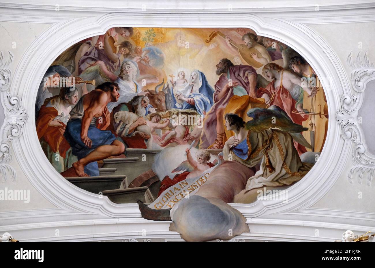 Scène de la nativité, la naissance de Jésus, fresque de Cosmas Damian