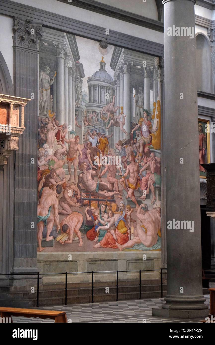 Le Martyre de Saint Laurent, 1569, fresque de Agnolo Bronzino dans la basilique San Lorenzo à Florence, Italie Banque D'Images