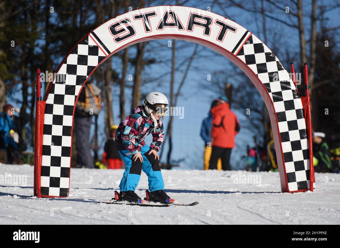 Sports d'hiver à Österreich, Schigebiet Kasberg (Grünau, Almtal, Salzkammergut, Bezirk Gmunden,Oberösterreich, Österreich) - Sports d'hiver en Autriche, Banque D'Images