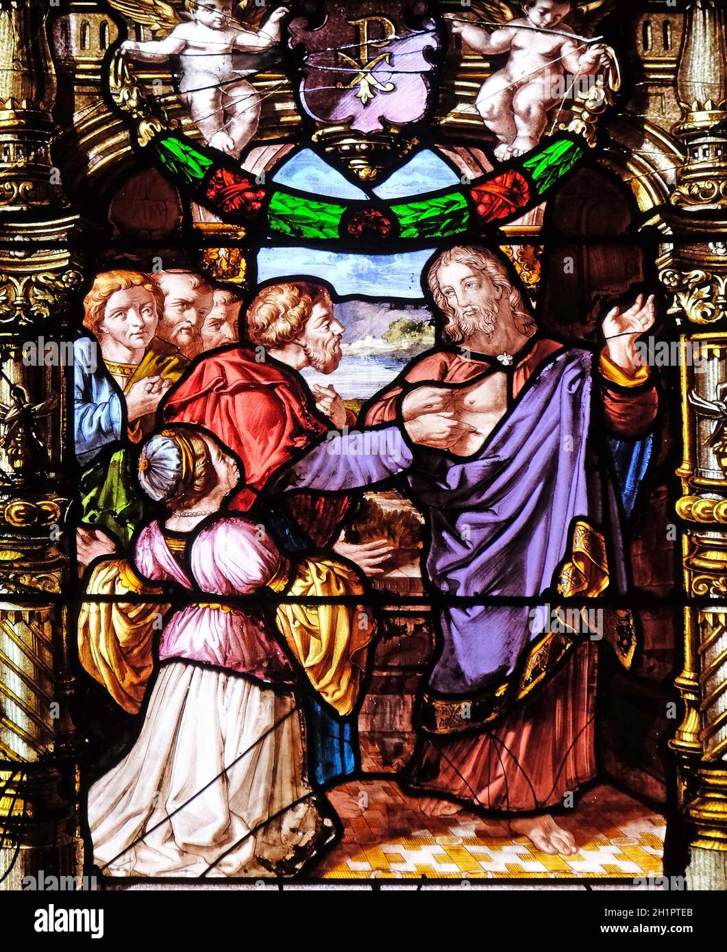 Apparition à Thomas, vitraux de la Saint Gervais et Saint Protais Église, Paris, France Banque D'Images