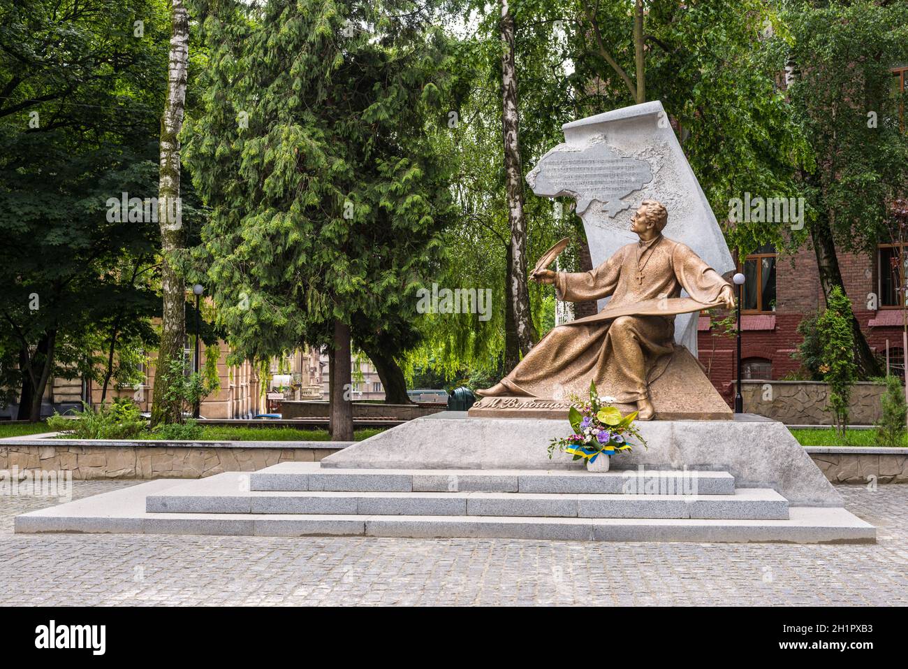 Lviv, Ukraine - Mai 31, 2016 : Monument à Mykhailo Verbytsky à Lviv. Verbytsky était un prêtre catholique grecque ukrainienne et compositeur. Banque D'Images