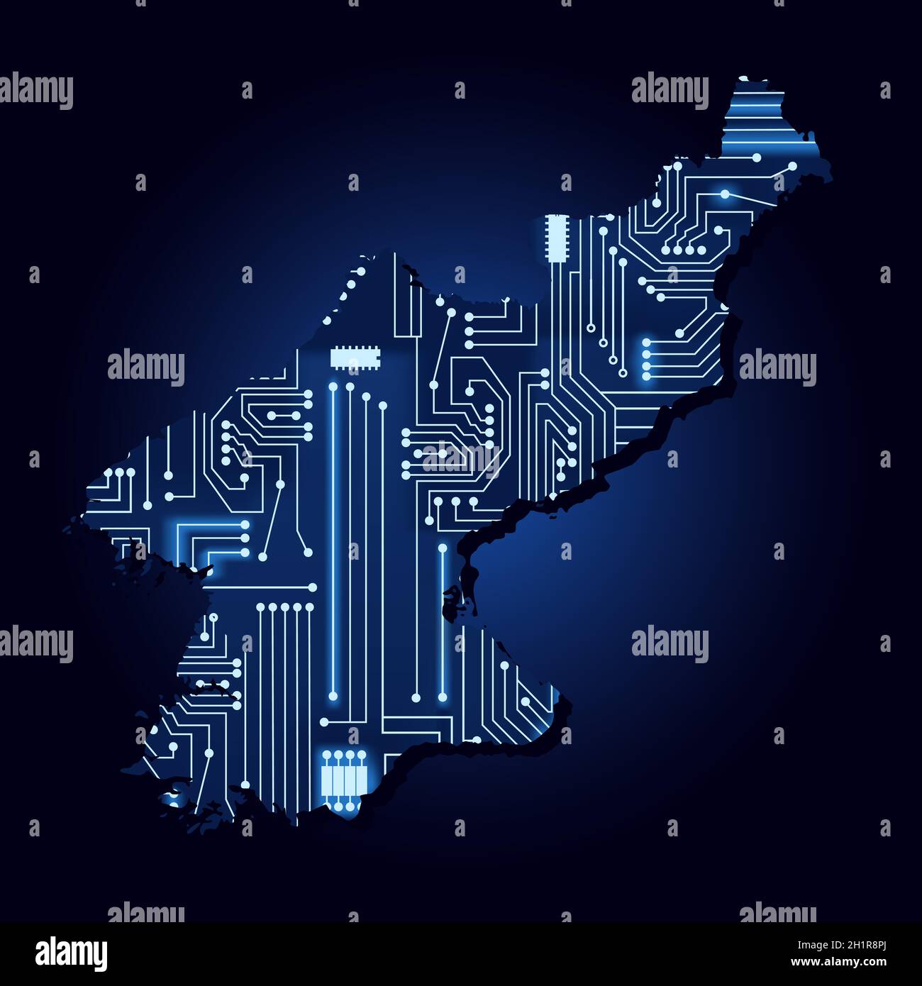 Carte de contour de la Corée du Nord avec un circuit électronique technologique. Illustration de Vecteur