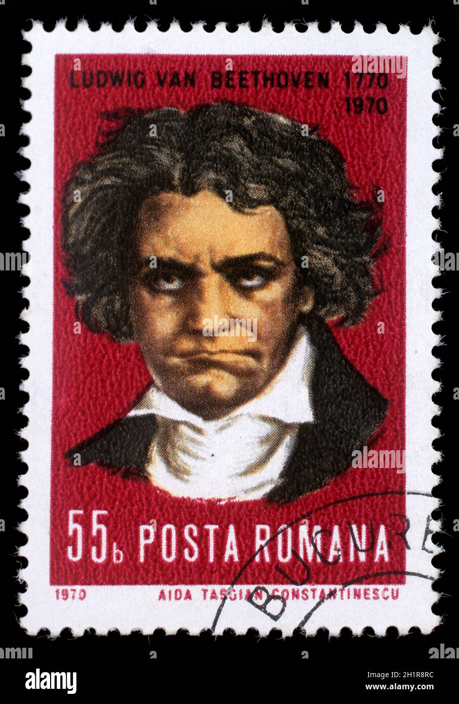 Timbres par la Roumanie, voir Ludwig van Beethoven, compositeur, vers 1970. Banque D'Images
