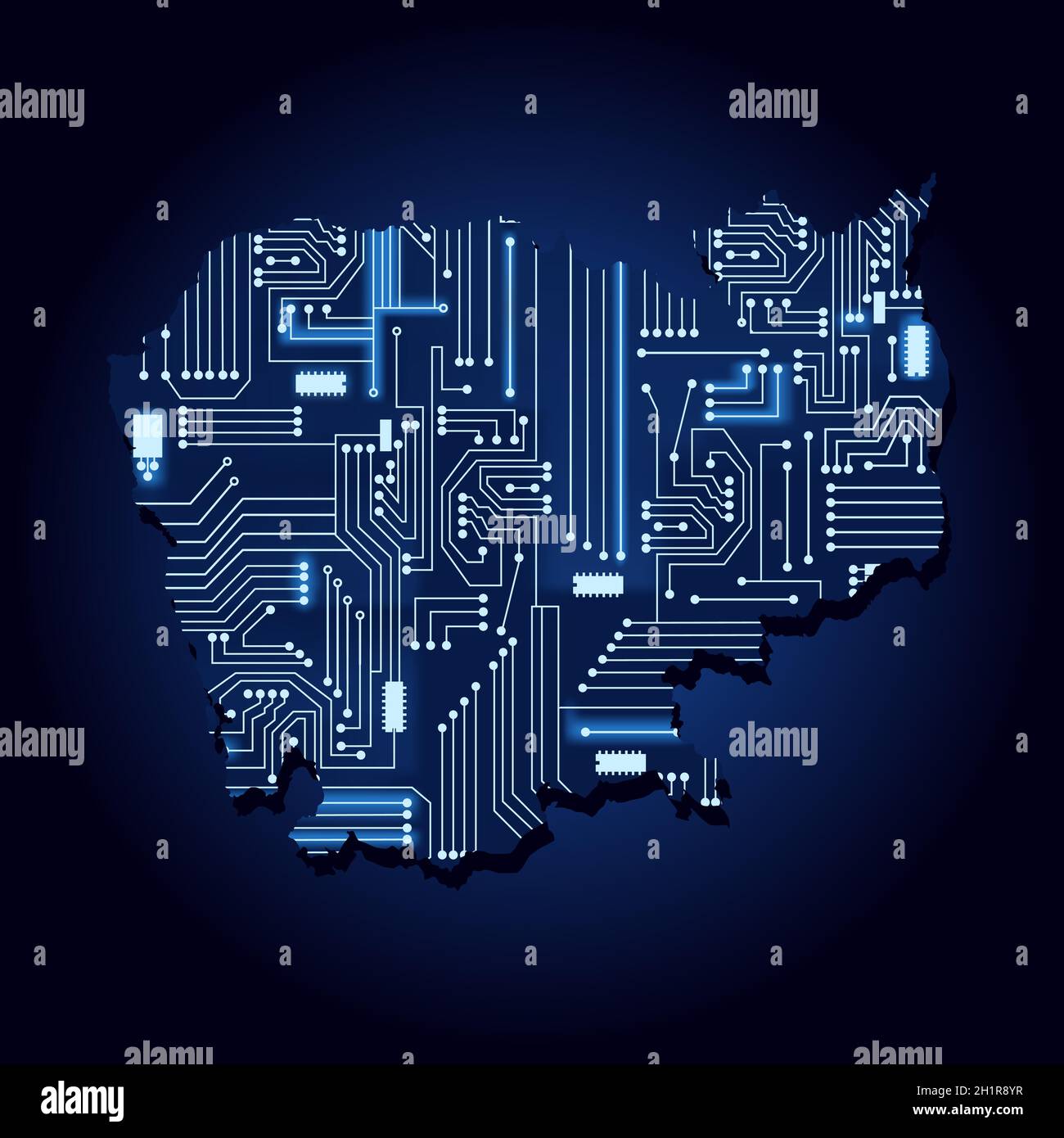 Carte de contour du Cambodge avec un circuit électronique technologique. Illustration de Vecteur