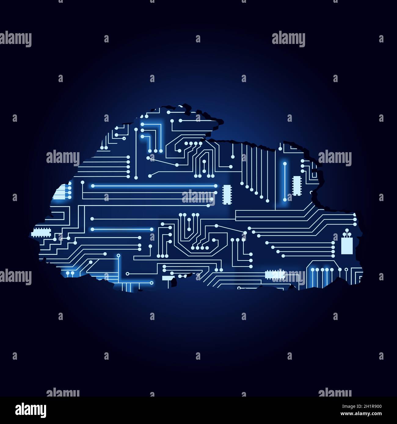 Carte de contour du Bhoutan avec un circuit électronique technologique. Illustration de Vecteur