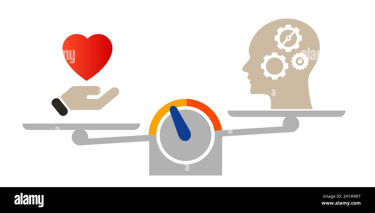 amour vs logique choisissez entre l'esprit et la pensée de tête de coeur comparer à la mesure d'échelle émotionnelle Illustration de Vecteur