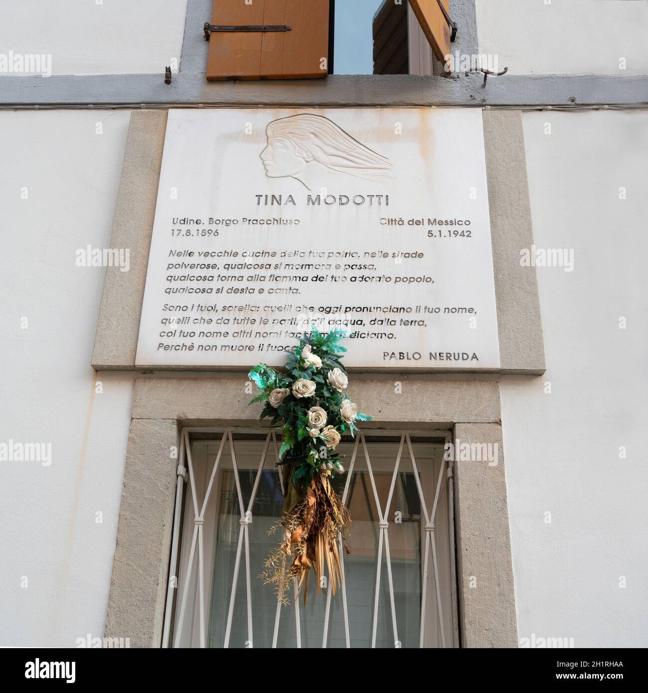 Udine, Italie. 3 mars 2021. Vue extérieure de la maison de naissance de la photographe Tina Modotti dans le centre-ville Banque D'Images