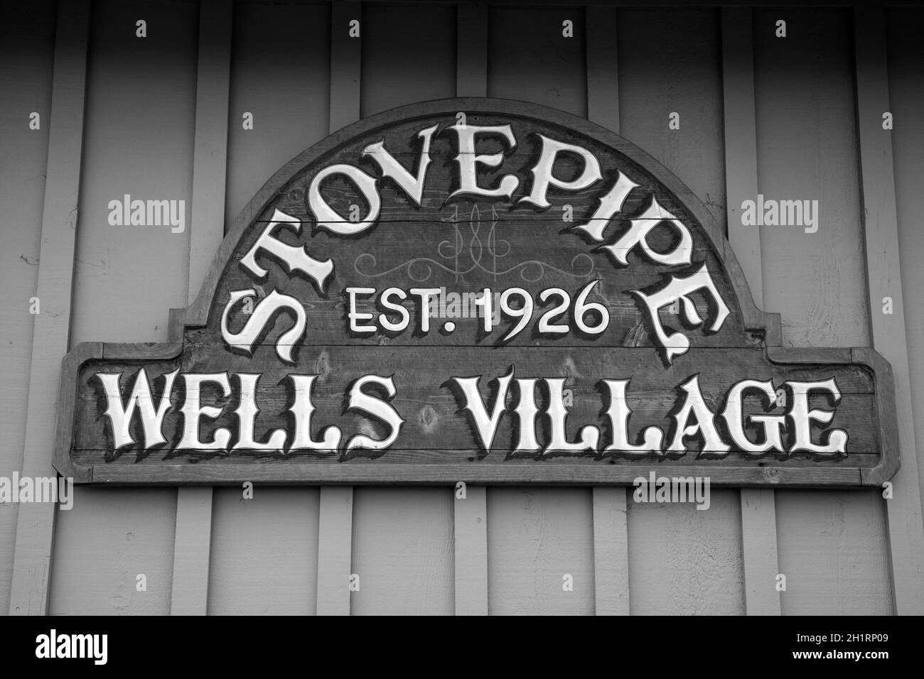 Panneau pour Stovepipe Wells Village, Parc national de la Vallée de la mort, désert de Mojave, Californie, États-Unis. Banque D'Images